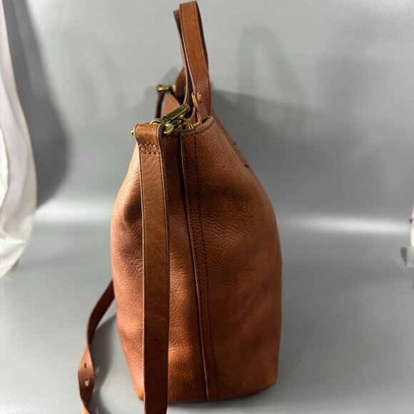 Madewell Brown Leather Top Handle Zipper Closure Satchel Shoulder Bag - Picture 5 of 14